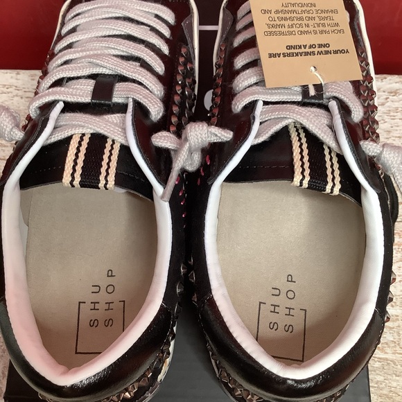 SHU SHOP NWT Sz 8 Ruby Studded Black Tie Sneakers Round Toes White Rubber Soles - Picture 10 of 13